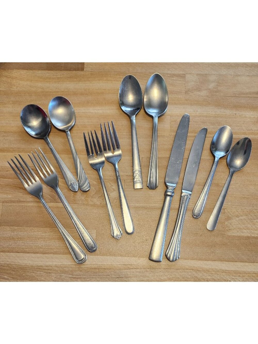 Mismatched Table Setting- 12 pcs Forks, Knives, Spoons Stainless Steel Cutlery F